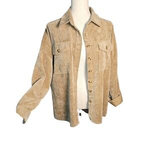 Women's Tan Corduroy Button Up Jacket Shacket Sz Medium Soft Feeling